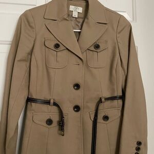 LOFT Classic Tan Trench fitted jacket with dark brown Accents.